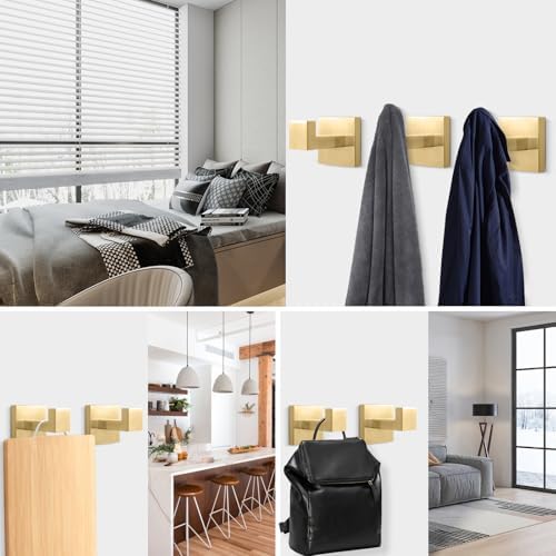 NearMoon Bath Towel Hooks -SUS304 Stainless Steel Square Clothes Robe Hooks Hanger, Heavy Duty Coat Hooks for Bathroom Livingroom Hotel Kitchen Garage, Wall Mounted (3 Pack, Chrome Gold) - Image 6