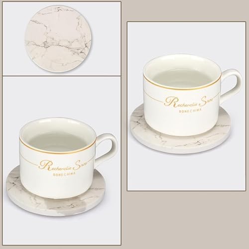 4inch Round White Marble Coaster with Gold Storage Rack 6pcs - Image 7