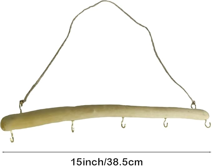 15 inch Natural Driftwood Decorative Branches Wall Hanging Jewelry Organizers with 5 Hooks Handcrafted for Crafts 2 Pieces