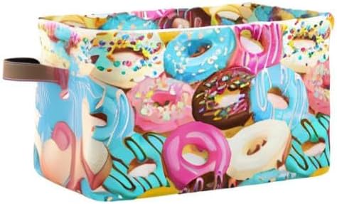 Donuts Storage Basket Bin, Large Cube Storage Box Canvas Collapsible Storage Organizer for Home Office Closet - 15 L x 11 W x 9.5 H
