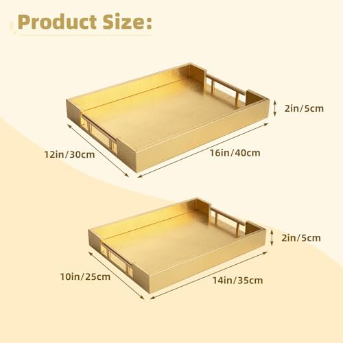2 Piece Woven Leather Ottoman Tray with Gold Handles, Perfect Rectangular Serving Tray for Living Room, Coffee Table Home Decor Enthusiasts (Golden) - Image 7
