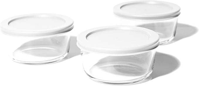 6-Piece Glass Food Storage Containers Set (3 Containers + 3 BPA-Free Lids) | 2-Cup, Leakproof | Microwave, Freezer, Oven & Dishwasher Safe | Ideal for Meal Prep & Pantry Organization, White