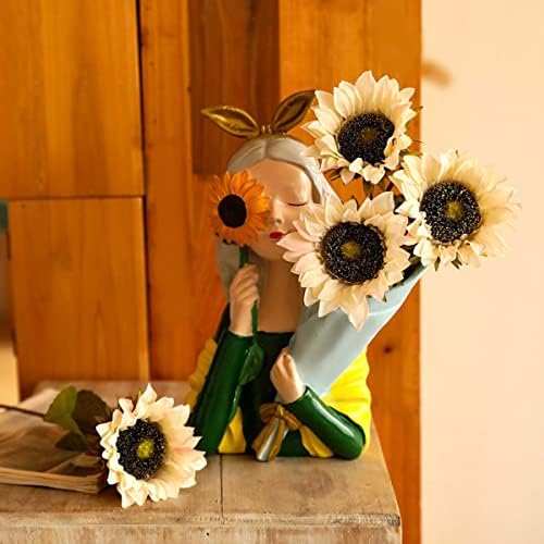 Laelfe 7PCS White Sunflowers Artificial Flowers, Fake Silk Sunflower with Stem Vintage Fall Flower Decorations for Autumn Home Wedding Party Birthday Bulk Single - Image 7