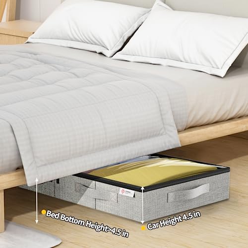 4.5 Inches Under Bed Storage Containers with Sturdy Sidewalls/Bottom and Reinforced Handles,Low Profile Underbed Storage for Clothes,Shoes,Pillows and Blankets with Zips and Clear Windows,4 Pack - Image 6