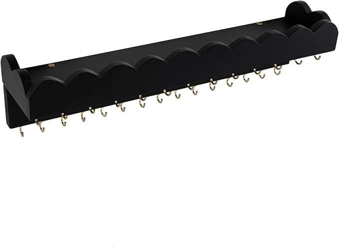 Wall Mount Jewelry Organizer with 28 Hooks and Cosmetics Shelf, Modern Wood Hanging Jewelry Holder for Necklaces, Bracelets, Earrings and Rings, Black
