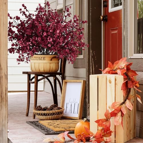 Waipfaru 15Pcs Fake Flowers Babys Breath Silk Artificial Flowers Gypsophila Bouquets Bulk Real Touch Fall Stems for Fall Thanksgiving Autumn DIY Floral Arrangement Table Centerpieces, Wine Red - Image 6