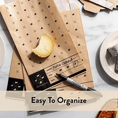 Formaticum - 45-Pack Cheese Storage Bags - 6.25 x 11 Wax Paper Bags to Keep Cheese or Charcuterie Fresh - Professional Grade Cheese Paper for Wrapping Cheese - Porous Brown Paper Bags From France