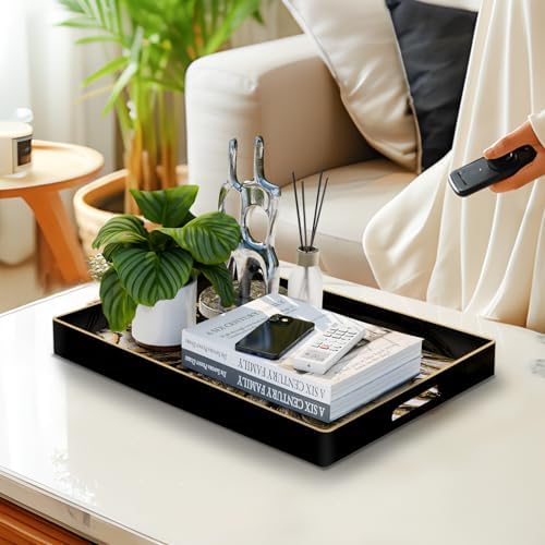 MAONAME Plastic Serving Tray with Handles, Rectangle Black Decorative Tray - Image 6