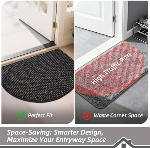 BEQHAUSE Dirt Trapper Door Mat 24" x 36" Half Circle Non Slip Rugs, Black - Image 6