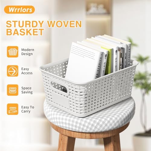 8 Pack Plastic Storage Baskets,White Stackable Storage Bins - Image 6