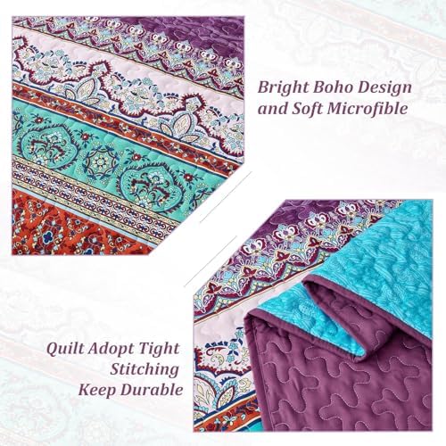 WONGS BEDDING Purple Quilt Queen Size, Boho Stripe Bedding Set, 96"x90" - Image 7
