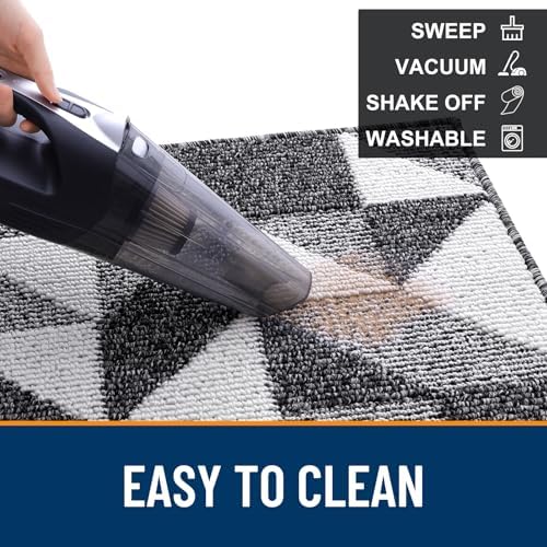 OLANLY Door Mat Indoor Entrance Washable 36x24, Odor-Free Low-Profile Front Back Geometric Doormat, Absorbent Resist Dirt Entry Carpet, Easy to Clean Sturdy Inside Floor Mats for Entryway, Black - Image 6