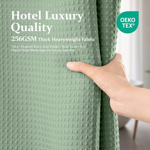 Dynamene Extra Wide Waffle Shower Curtain 256 GSM Fabric 84x72 Sage Green - Image 6