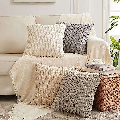 Fancy Homi 4 Packs Decorative Throw Pillow Covers for Living Room Couch Bed, Modern Farmhouse Boho Home Décor Accent Cushion Case, 16" x 16", Taupe - Image 7