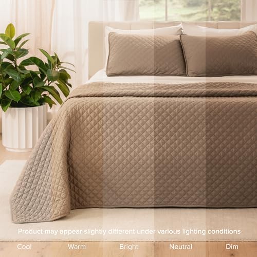 Bare Home Coverlet Set - Twin/Twin Extra Long - Lightweight Bed Decor - Comforter Alternative - All-Season Quilted Bedspread (Twin/Twin XL, Taupe) - Image 6