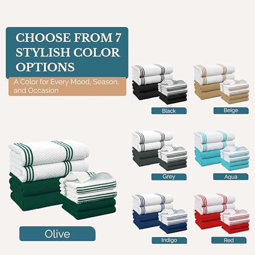 Casa Platino Kitchen Towel Set 8 Pc - 4 Dish Cloths for Washing Dishes (13"x13") & Kitchen Towels (16"x26") - Cotton Rich, Soft, Absorbent Wash Rags, Quick Dry & Durable Tea Towels for Wiping - Olive. - Image 7
