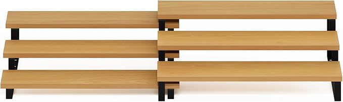 Furinno RAVEL Kitchen Countertop Organizer Set of 2, 3-Tier Nesting Metal Frame Counter Shelves, Kitchen Storage, Expandable, Spice Rack, for Pantry, Coffee Bar, Beech
