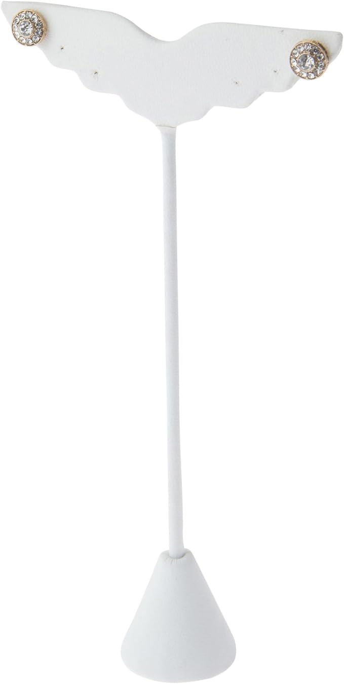 Plymor White Faux Leather Wing Shaped, Three Pair Earring Display Stand, 3" W x 1.25" D x 6.75" H