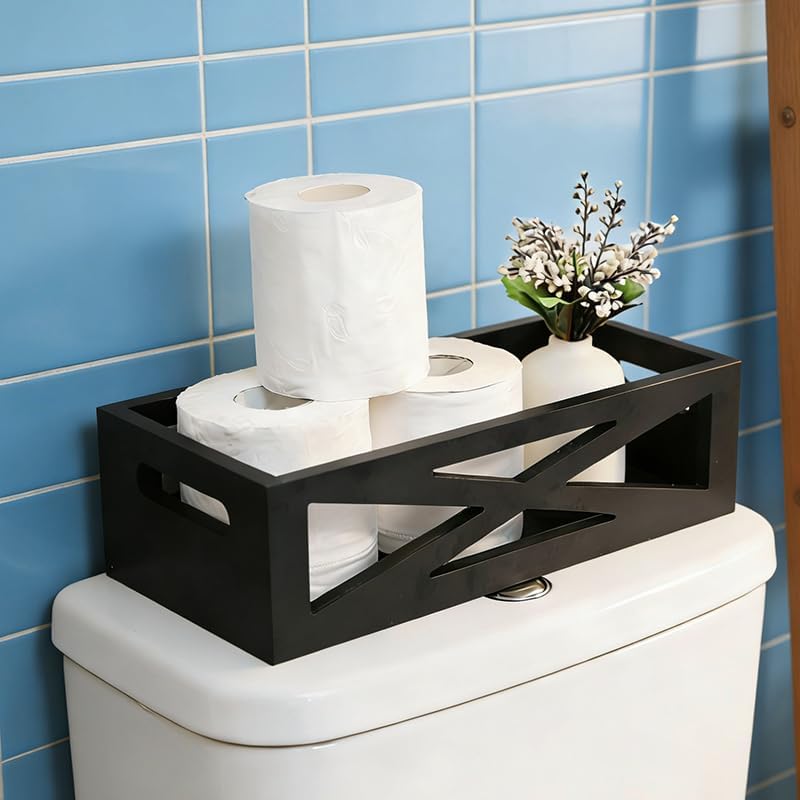 Black Bathroom Basket Tissue Holder,Wooden Boxes with Handles - Image 7