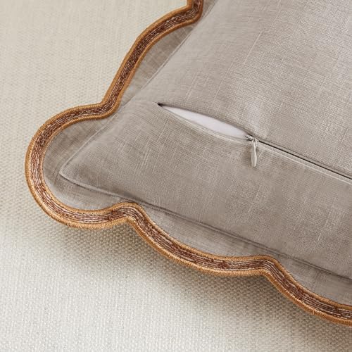 Ohocut Beige Scalloped Pillow Cover Pack of 2 Spring Chenille Decorative Throw Pillow Covers 20x20 Cute Boho Couch Pillow Covers Aesthetic Funky Preppy Pillow Cases for Sofa Living Room - Image 5