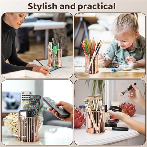 Rose Gold Pen Holders for Desks, 2 Pack Wire Pencil Cups for Office - Image 6