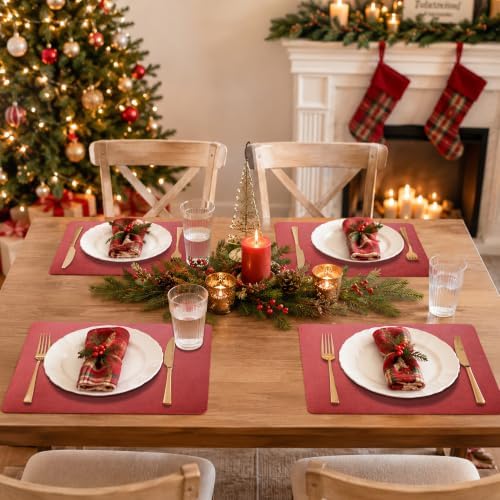 Maxpearl Faux Leather Placemats Set of 4, Easy to Clean, Retro Red - Image 6