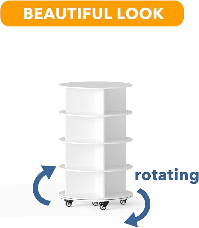 SpaceAid Spinning Shoe Rack with Wheels, 4 Tier Rotating Organizer Shoe Tower Lazy Susan with Thick Bottom, 360 Display Revolving Storage Shelf, Round Circular Rotate Organization, White