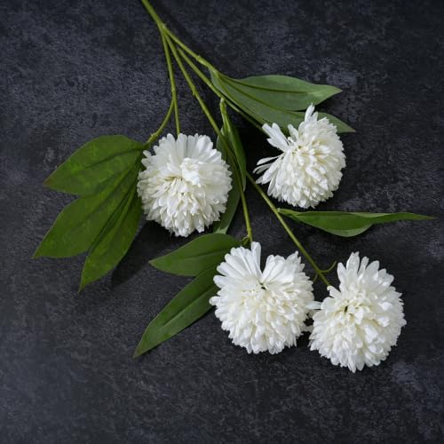florisso Artificial Kiku Flower, 6 Pcs Faux Silk Mums Stems for Vases Fake Flowers Pompon for Fall Home Decor Realistic Floral Tables Centerpiece for Wedding DIY Bouquet Kitchen & Living Room, Cream - Image 6