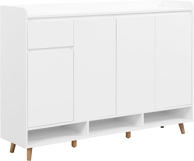JIVOIT Shoe Cabinet with Adjustable Shelves, Drawer, Sleek and Contemporary Shoe Rack with Solid Wood Legs, Minimalist Home Organizer Storage Sideboard for Entryway, Living Room (White,167)