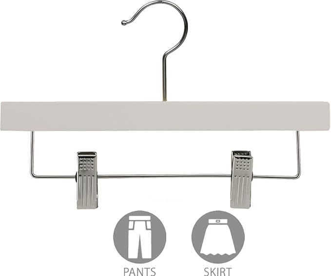 Kids White Finish Bottom Hanger with Clips in 11" Length X 5/8" Thick with Chrome Hardware, Box of 25