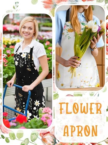Bencailor 6 Pcs Wildflower Aprons for Women with Pockets, Waterproof - Image 6