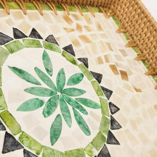 i-lan 15" Green Rattan Nesting Tray Set, Mother of Pearl Inlay, Set of 3 - Image 7