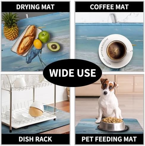 Summer Blue Dish Drying Mat for Kitchen Counter 16x18 Inch Heron Coastal Beach Drying Mats Nautical Ocean Bird Dishes Drainer Mats Microfiber Absorbent Dish Rack Pad - Image 7