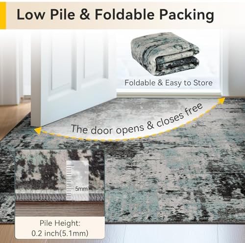 RELEANY Washable 5'x7' Abstract Area Rug for Living Room Teal Black - Image 6