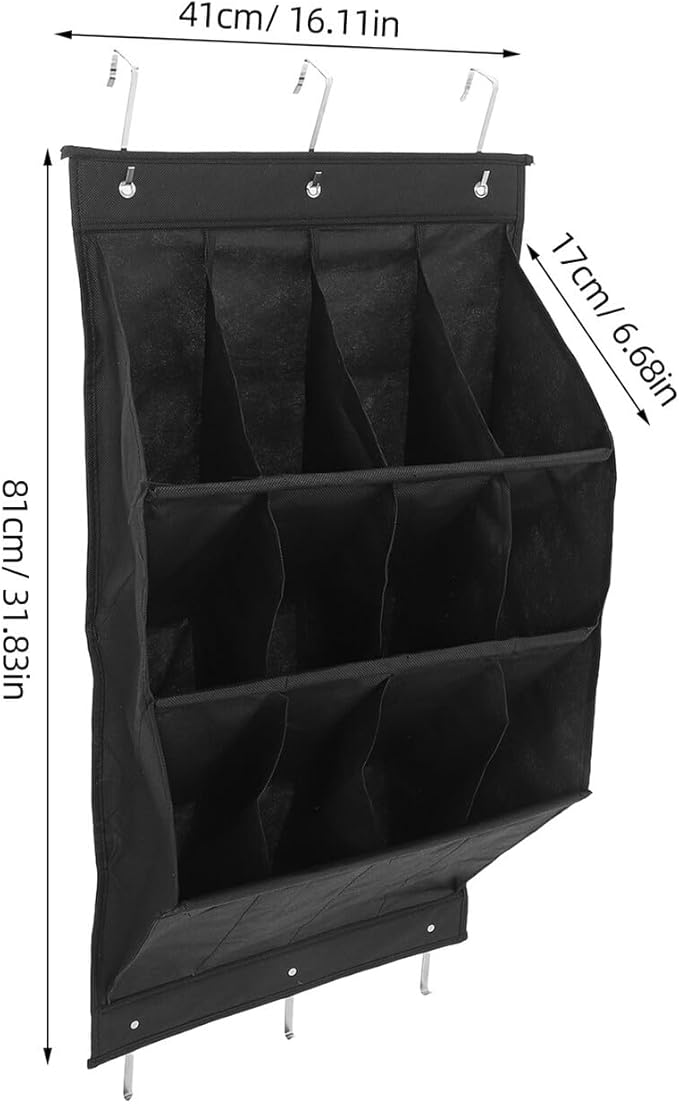 Door Shoe Organizer 12 Large Pockets Foldable Hanging Shoe Rack Black Wall Mounted for Apartment Narrow Hallway Closet