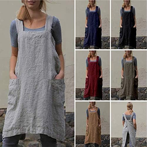 VLZUFE Cotton Linen Apron for women Cross Back Apron Pinafore Dress for Baking Cooking Gardening Work - Image 6