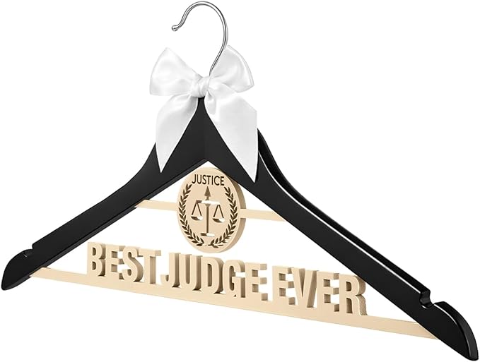 Bucherry Wooden Judge Robe Hanger Funny Judges Gifts Black Best Judge Ever Coat Hanger with Bow and Balanced Scale Motifs for Men Women Graduation Birthday
