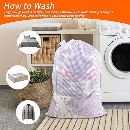 Polecasa 2 Pack Heavy Duty Diamond Mesh Laundry Bag, 24x36", White - Image 6