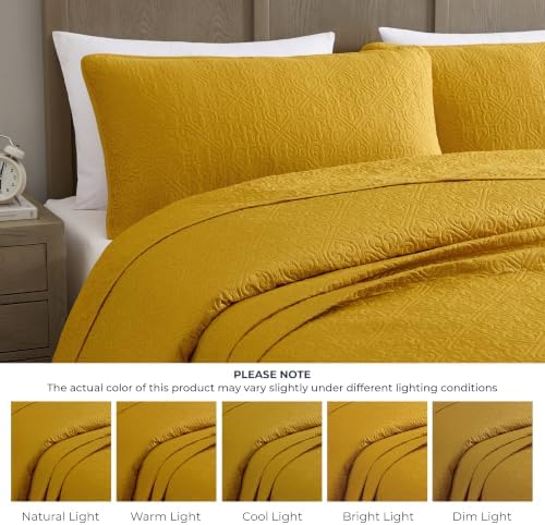 HLC.ME Lorenzo - 3 Piece Full Queen Size Quilt Set, Lightweight Queen Bedspread Coverlet Set (Full/Queen, Gold) - Image 7