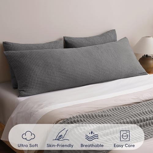 PHF Ultra Soft Waffle Body Pillowcase 20" x 54", Grey, No Insert - Image 6