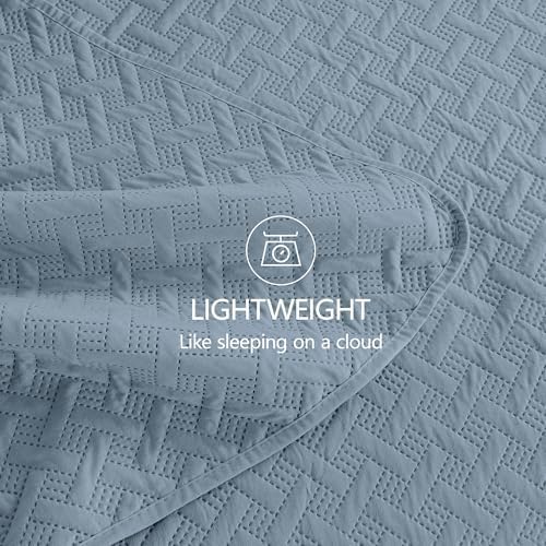 FLYMME Quilts King Size,Lightweight Dusty Blue Bedspreads,Basket Weave Pattern,Ultra Soft Microfiber Bed Coverlet 3 Pieces for All-Seasons (1 Quilt,2 Pillow Shams) - Image 6