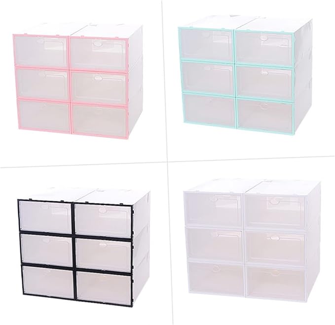 6pcs Stackable Transparent Shoe Storage Boxes Thickened Plastic Sneaker Containers for Men Sky- Saving Design for Organizing Shoes Spaces