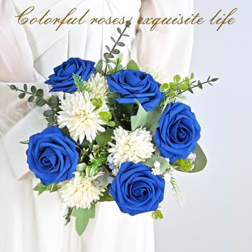 BLEUM CADE 16Pcs Artificial Flowers Fake Foam Roses with Stems for Wedding - Image 7