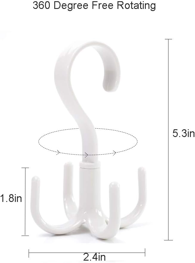 Rotating Scarf Purse Organizer for Closet Tie Rack and Belt Organizer, 4 Pack Plastic Closet Handbag Hanger for Belts,Ties, Bag, Purse,Scarves, Clothing and Other Accessories (Mix)