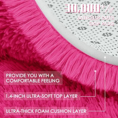 OLANLY Hot Pink Round Rugs for Bedroom - Machine Washable, 5 ft Circle Area Rugs for Living Room, Soft and Fluffy Shaggy Carpet for Teen Girls and Boys, Nursery Rooms, Dorms, Home Decor Aesthetic - Image 6