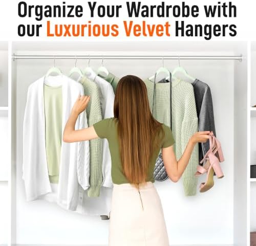 Sishynio Velvet Hangers 50 Pack, Non-Slip Slim Felt Clothes Hangers Green - Image 7