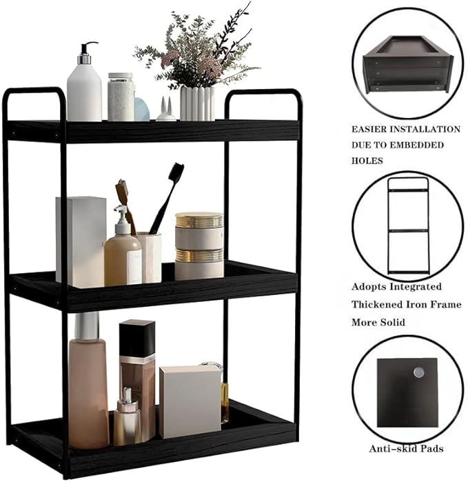 Dorhors 3 Tier Bathroom Counter Organizer,Countertop Bathroom Storage Shelf,Counter Tray and Vanity Organizer (Black)