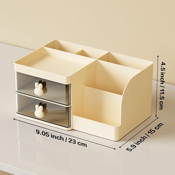 Makeup Storage Organizer with 2 Drawers, Desk Vanity Countertop Skin Care Cosmetic Display Case Make up Stands for Hair Accessories Lipstick Lotions Beauty Skincare Organizing (Cream)