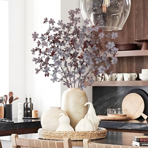 33.5"Long Artificial Fall Leaves Stems for Table Centerpieces, 5Pcs Faux Fall Stems and Branches for Vase Filler, Falls Greenery Stems for Farmhouse Autumn Harvest Thanksgiving Decor, Burgundy & White - Image 7