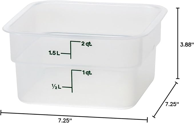Cambro Food Storage Container - Classic Series Square - 2 QT (Quart) - Commercial Grade for Food Prep (Translucent)